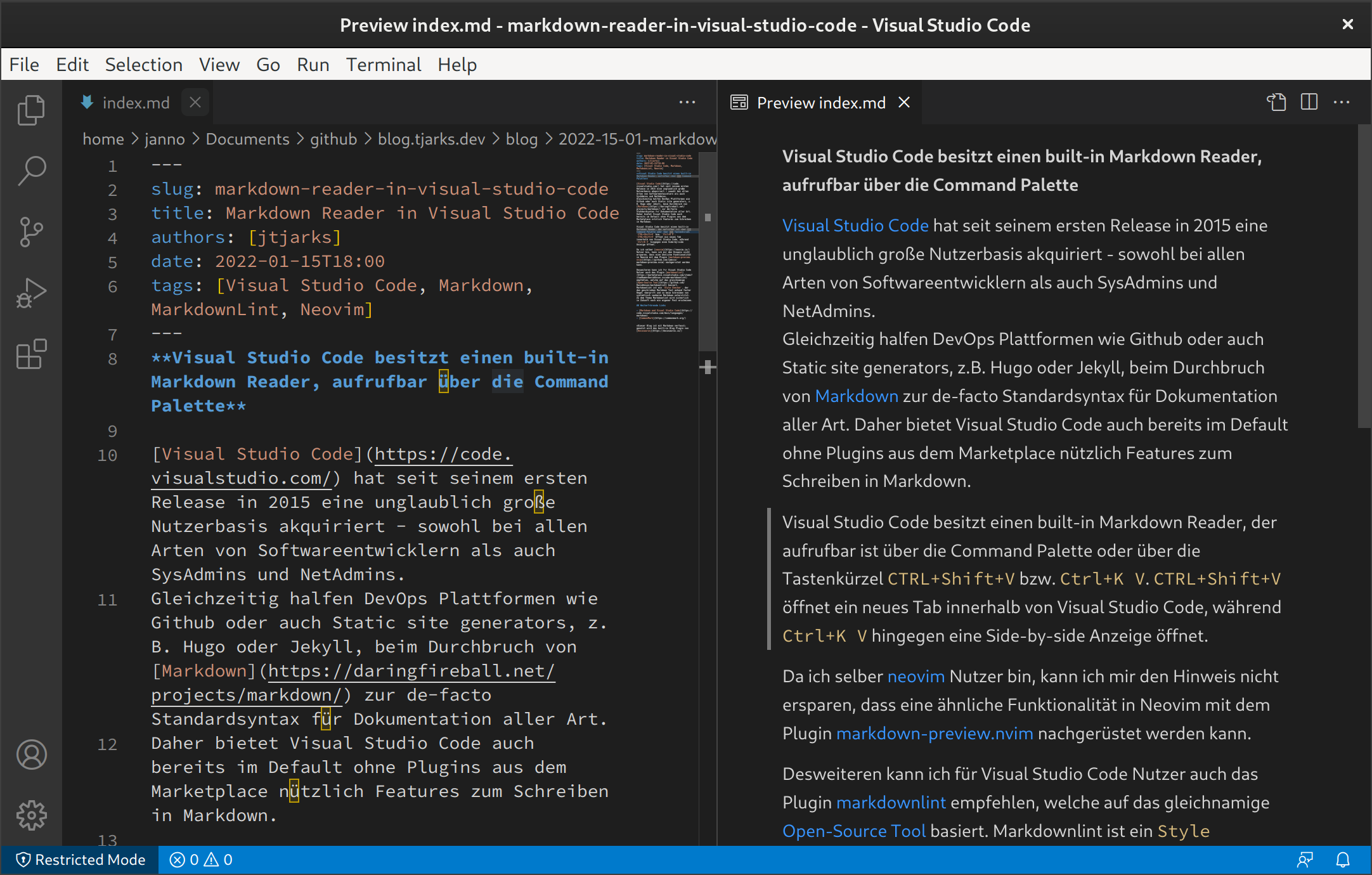 Side by Side View in VS Code